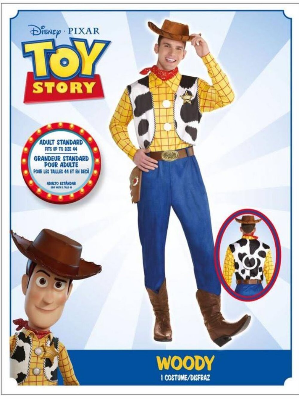 LIKE NEW LICENSED TOY STORY WOOD 1PC JUMPSUIT DELUXE COSTUME SIZE XL